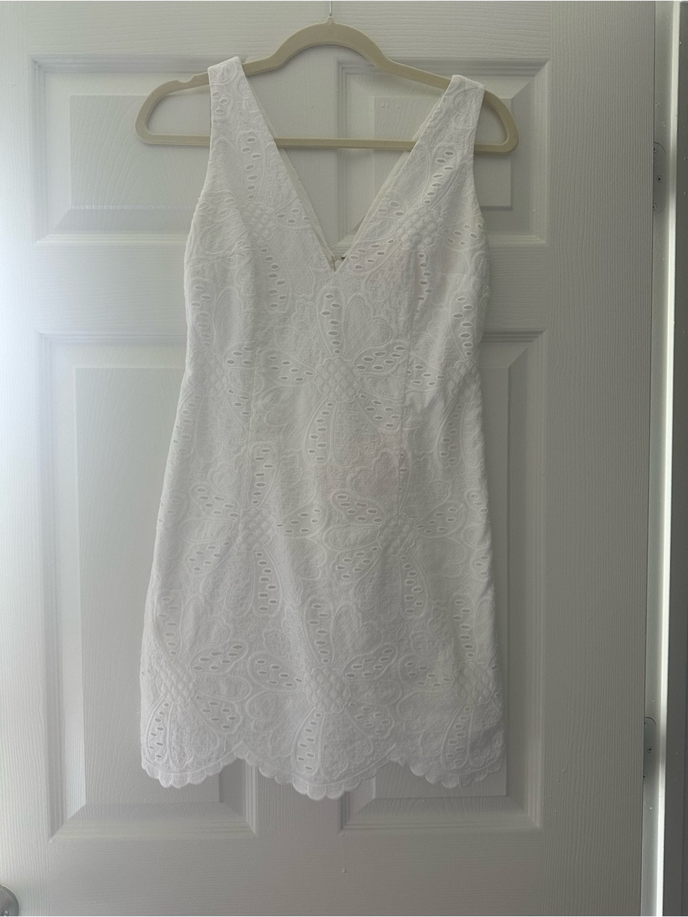 White Eyelet V-Neck Sleeveless Dress